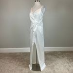 Aidan Mattox White Satin Evening Gown Size 6 Sleeveless V-Neck Thigh Slit Dress Photo 1