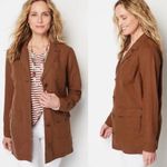 J. Jill Love Linen Longline Blazer Four Button Front Long Sleeve Auburn Brown LP Size undefined Photo 1