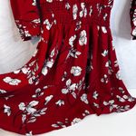 Plumberry Floral Print Smocked Waist Mini Dress Keyhole Neck Dressy Size Medium Red Photo 3