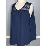Sami & Jo 🌸3/$15🌸 Sapphire Blue Cold Shoulder Long Sleeve Lace Flowy Blouse XL Photo 1