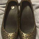 Crocs  Women Shoe Carlisa Animal Leopard Print Size Brown Gold Wedge Size 8 Photo 0