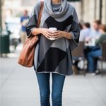 Style & Co . Charcoal and Black Women's Poncho Photo 1