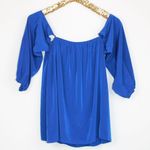 Lovely Day 🔴 Blue Off the Shoulder Peasant Blouse | Size Small Photo 2