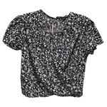 HYFVE Black/Ivory Floral Faux Wrap Button Up Back Short Sleeve Blouse Sz L Crop Photo 0