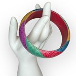 American Vintage RARE VTG 1970s Colorblock Rainbow Snakeskin Bangle Bracelet Retro Jewelry Photo 1