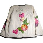 Vtg Y2K Indigo Moon Ivory Pink Floral Applique Black Piping Collarless Jacket S Photo 1
