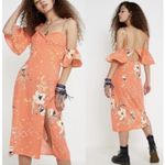 Urban Outfitters  Women's Dress Midi Off Shoulder Orange Floral Size Medium Photo 1