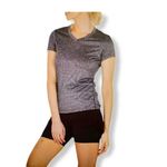 icyzone V-Neck Gray Running Athletic Workout Short Sleeves -Shirt SZ L Photo 2