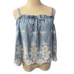 Maeve By Anthropologie Eyelet Baby Doll Border Tank Blue Stripe Size Large Photo 1