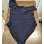 J.Crew Womens Size XL Navy Blue One-Shoulder Ruffle Neck One-Piece Bathing Suit Photo 1