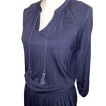 Garnet Hill Poet Romantic Boho V-neck Tassel Knit Mini Dress, Navy, Size Small Photo 4