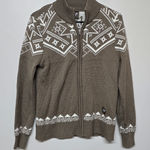 Norge Nordic Wool Blend Sweater Women's M Zip Cardigan Fair Isle Brown White Size M Photo 0