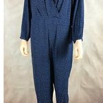 1. State  Women's Blue Silky Sheen Surplice V-neck Leopard Print Jumpsuit NWD 12 Photo 5