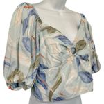 Abercrombie & Fitch  Blue White Green Floral Smocked Puff Sleeve Crop Top size L Photo 7