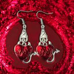 Gothic Bat Heart Shaped Devil Design Silver/Red‎ Zinc Alloy Dangle Earrings Silver Photo 1