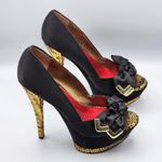 Circus by Sam Edelman Leigh Black Red Gold Platform Heel Shoe Open Toe Pump 6.5M Photo 1