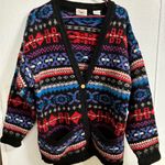 Marsh Landing  Black and Purple Shetland Wool Cardigan L Photo 0