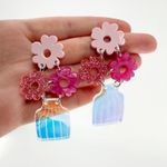 Flower Vase Drop Earrings, Acrylic Earrings, Novelty Earrings, Floral Jewelry Pink Photo 0