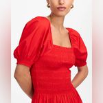 Madewell Smocked Puff Sleeve Midi Dress in Poplin in Cerise Size: S, NWT Photo 13