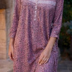 Eileen West Pink Embroidered Floral Nightgown S Cotton Long Sleeve Ruffle Lace White Photo 0