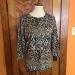 Vintage Safari Knit Top | Zebra Leopard Animal Print Long Sleeve Tan Size M Photo 7