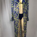 Zuliana Aloha Tropical Print Long Ruffle Sleeve Mesh Cover Up. Made in USA/ New Blue Size undefined Photo 2