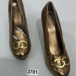 Top Moda Womans Size 7.5 Bronze Slip On Heel Pumps Jewel Accent NWOT Photo 0