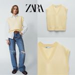 ZARA Light Yellow V-Neck Sweater Vest Photo 1