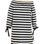 J.Crew Striped Off The Shoulders Navy Muslin Dress Size S Small Bow Tie Photo 2