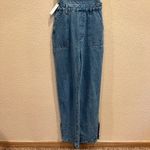 We Wore What NWT  Slouchy Slit Denim Overalls - Steel Photo 4