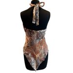 Cache Earthtone Silk Metallic Lined Halter Top New Built In Bra Lined NWT $128 Brown Size 10 Photo 3