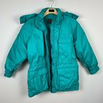 Eddie Bauer Jacket Medium Goose Down Parka Zip Teal Winter Removable Hood Ski Photo 2