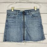 Free People We The  Denim Mini Skirt Size 29 Zippered Front Fringe Coquette‎ Cute Photo 1