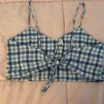 Purrr Melrose Blue White Gingham Spaghetti Straps Crop Top, one size Photo 5