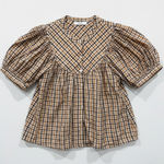 Dôen Brenna Top Plaid Puff Sleeve Blouse Peasant Boho Cottagecore XS Brown Photo 0