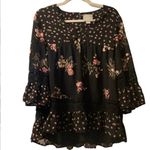 Anthropologie Maeve Steffy Bell Sleeve Floral Blouse in Black Combo sz small Photo 2
