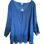 Avenue  Womans Crochet Blouse Blue Sz 22/24 NWT Photo 0