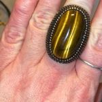 Large Vintage Tigers Eye Bronze Statement Ring size 7 Brown Photo 6