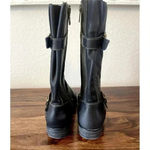 BORN BLACK LEATHER BOOTS Military Style Zipper Buckle Women 6.5 Medium Photo 3