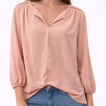 Pleione  Pink V Neck 3/4 Sleeve Blouse Top Womens Size S Photo 0