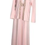 None VINTAGE Pink Beaded Gown 2 Piece Sleeveless Cardigan Plunging Neckline Photo 0