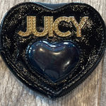 Juicy Couture Black Patent Faux Leather Zip Around Heart Shaped Coin Purse NWOT Photo 0