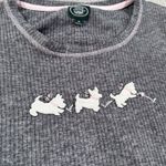 Laura Ashley Ribbed Puppy Tee Shirt Women's Medium Gray Cap Sleeve Y2k Scotties Photo 2
