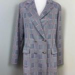 Nygard Plaid Double Breasted Long Jacket Medium Blue Photo 0