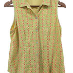 Fresh Produce  Sleeveless Collared Button Up Top Women's Small Geometric Yellow Photo 0