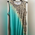 Teal and Cheetah Print Maxi Dress with Pockets (627) Green Size XL Photo 1