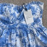 NWT Kelsis Blue and White Floral Strapless Mini Dress Size Medium Photo 3