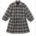 Club Monaco  Black Gray Linen Checkered Plaid Mini Puff Sleeve Shirt Dress Sz XS Photo 11