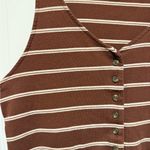 American Eagle  Brown White Pink Stripe Button Front Tie Tank Top Size Large Photo 3