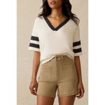 Faherty  Sunwashed Slub Varsity Tee Organic Cotton V Neck Size M Navy Stripes Photo 1